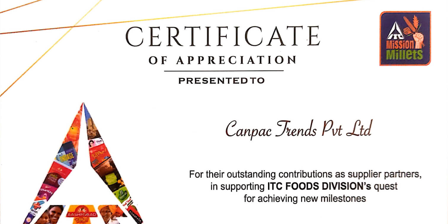Canpac Honoured with Certificate of Appreciation from ITC Foods